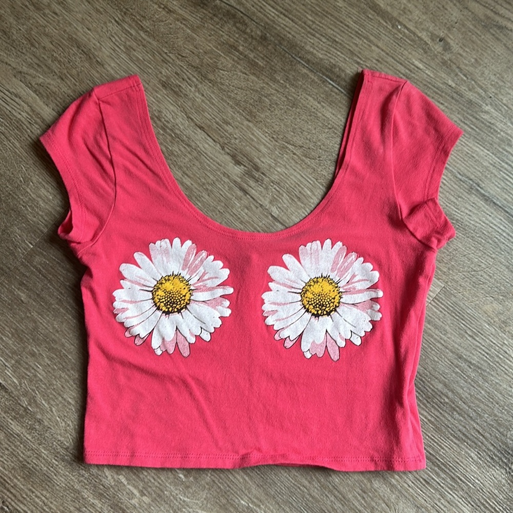 🔴WORKSHOP Pink Daisy Flower Crop Top